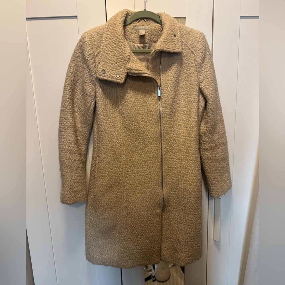 H&M boucle zippered mid-length coat, cream, size 8